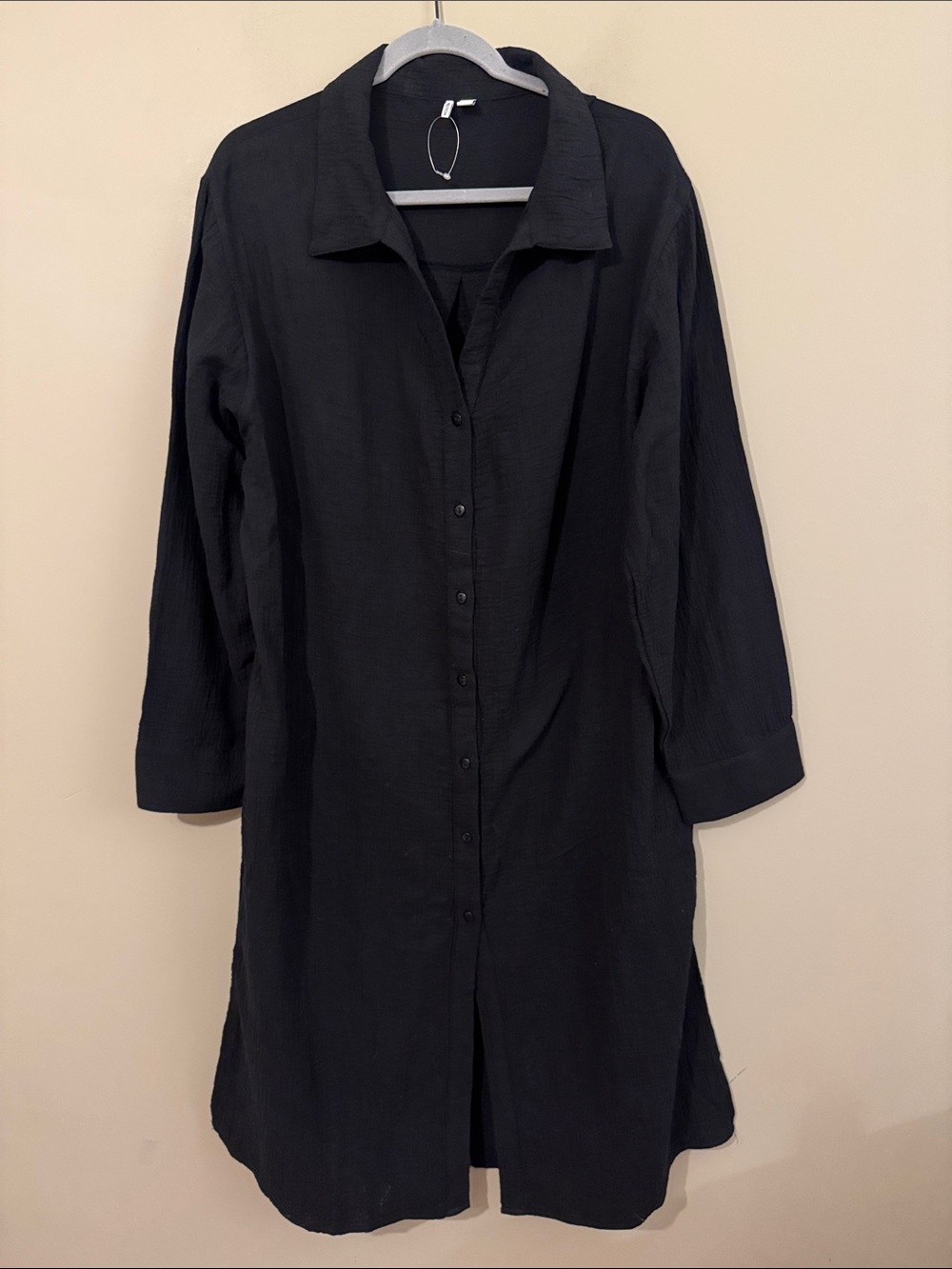 Nordstrom Cotton Long sleeve Maxi Shirt Dress, Black, size Medium